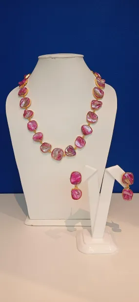 Olessia Pink and Gold Opal Necklace and Earrings Set