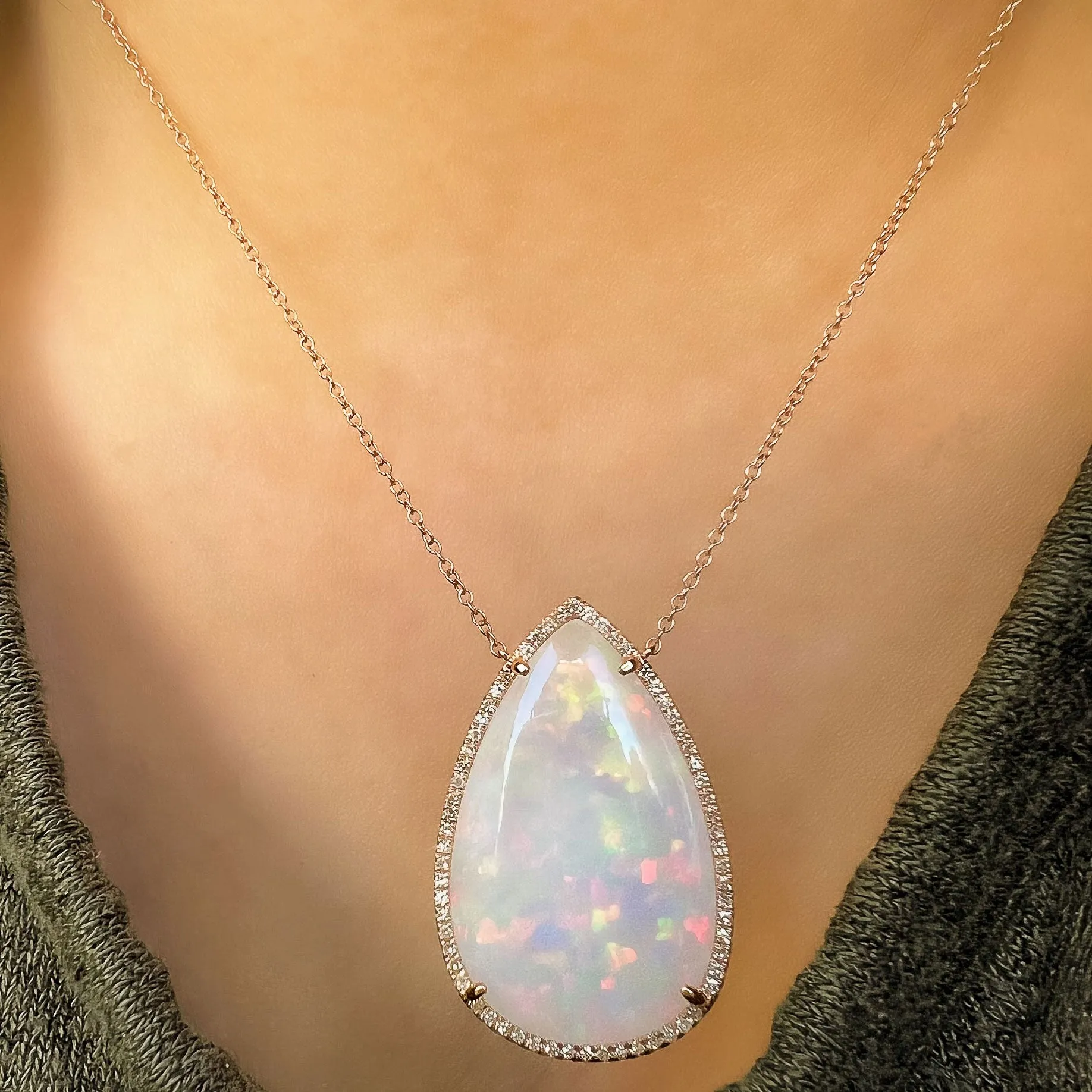 One of a Kind Pear Shape Opal Necklace