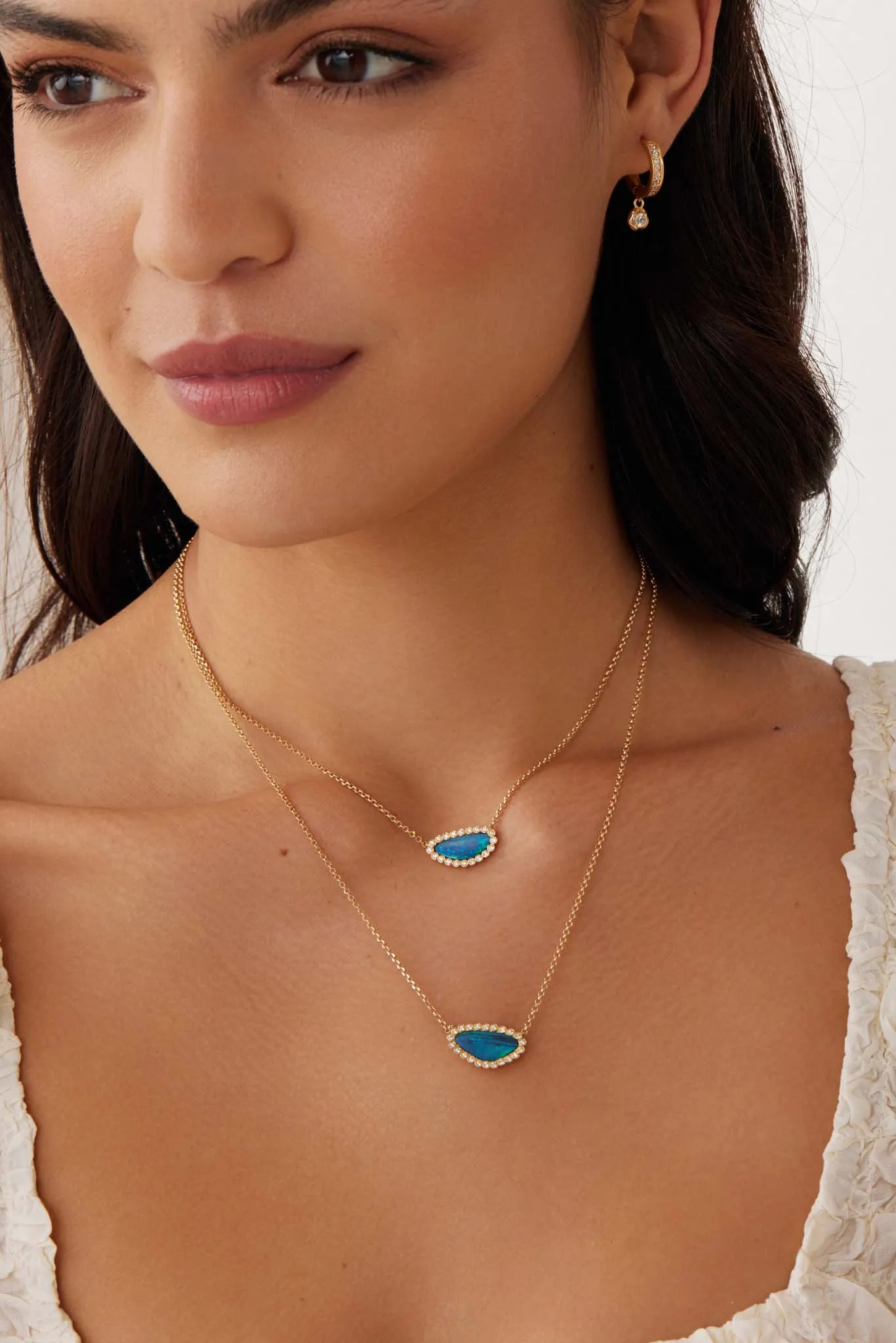 Opal & Diamond Gold Mini Necklace, 18k Gold