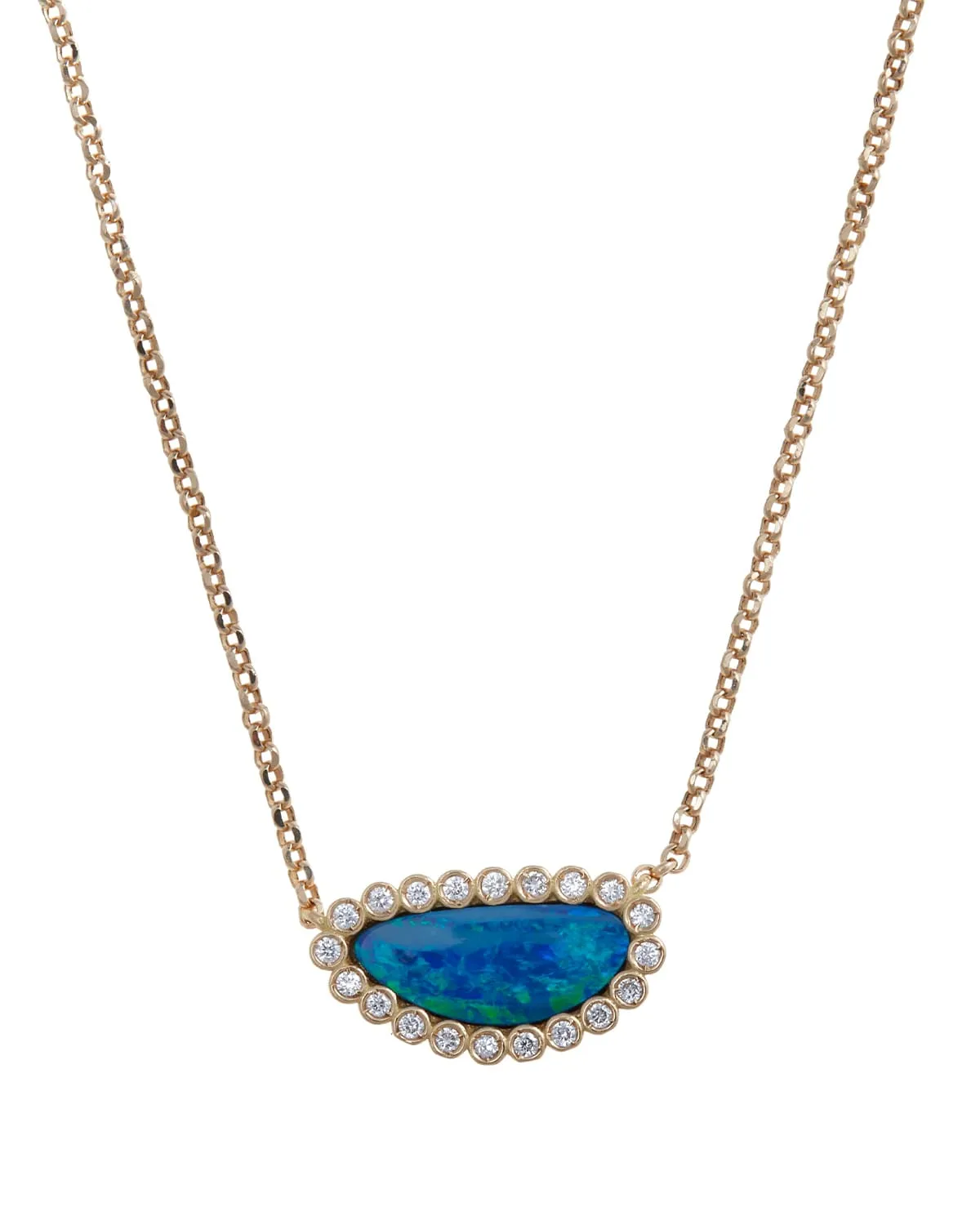 Opal & Diamond Gold Mini Necklace, 18k Gold