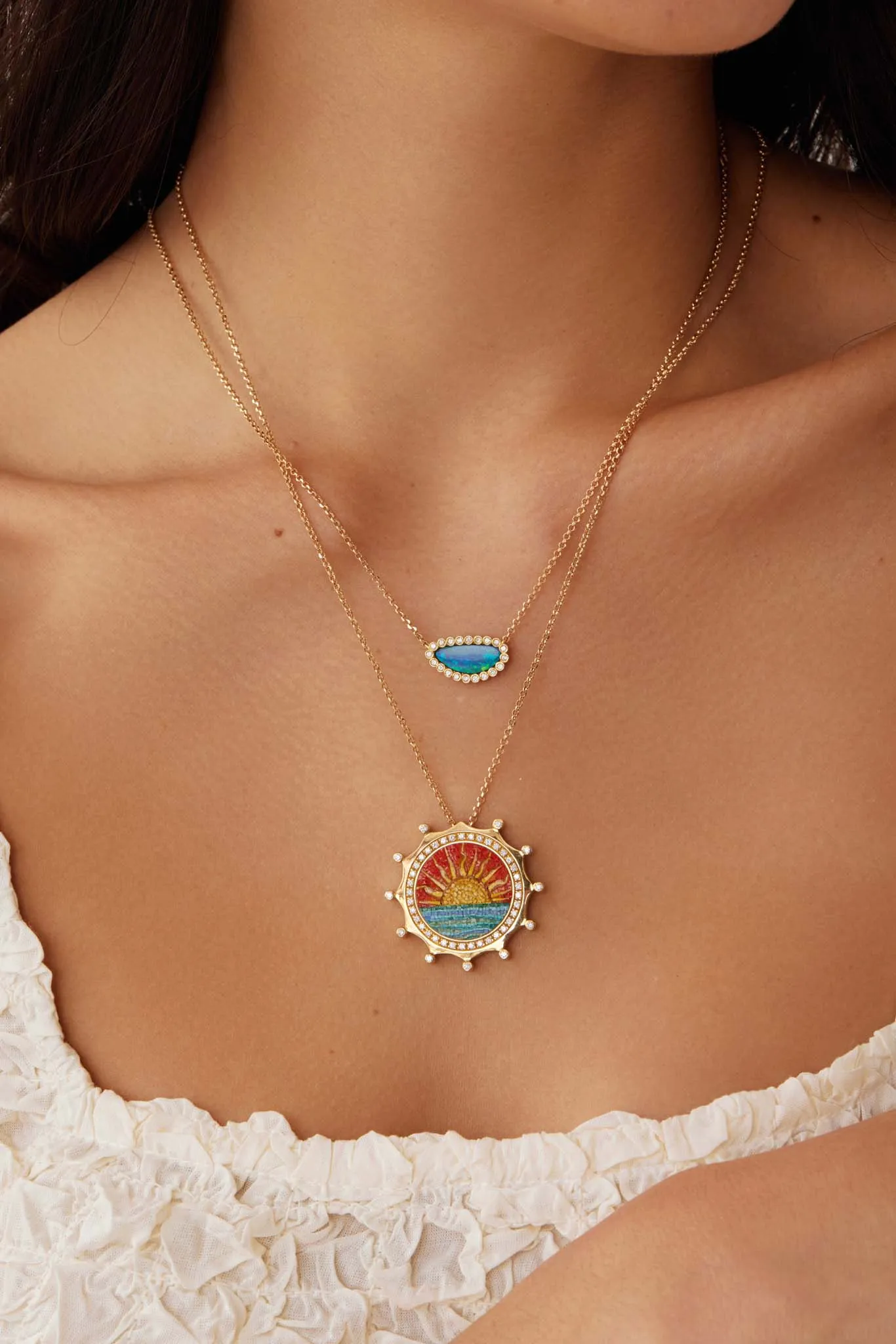 Opal & Diamond Gold Mini Necklace, 18k Gold