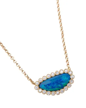 Opal & Diamond Gold Mini Necklace, 18k Gold