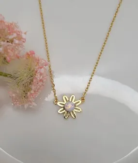 Opal Daisy Flower Necklace