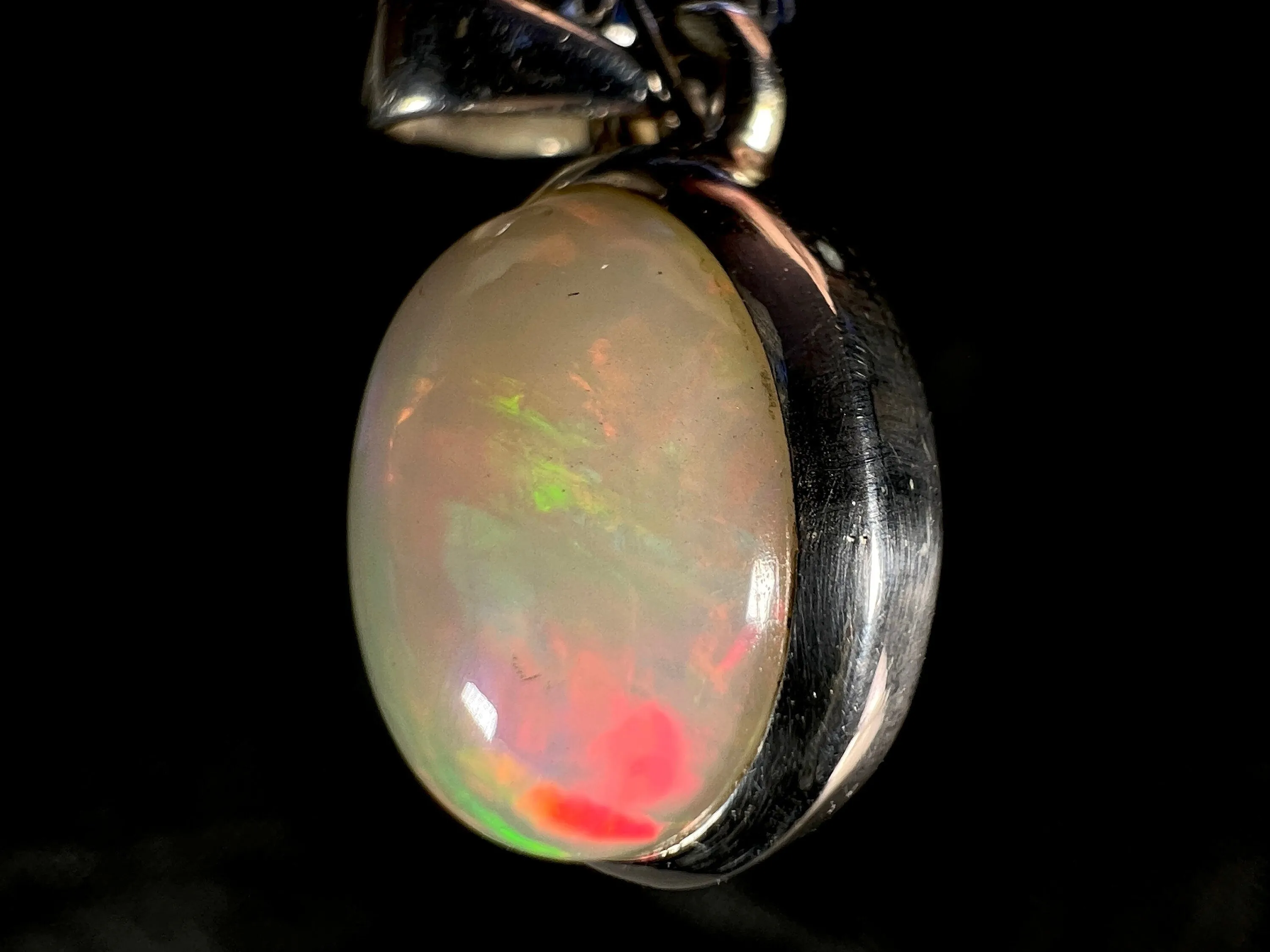 OPAL Pendant - Sterling Silver, 10x12mm Oval Cabochon - Opal Necklace, Birthstone Necklace, Opal Jewelry, Welo Opal, 50952