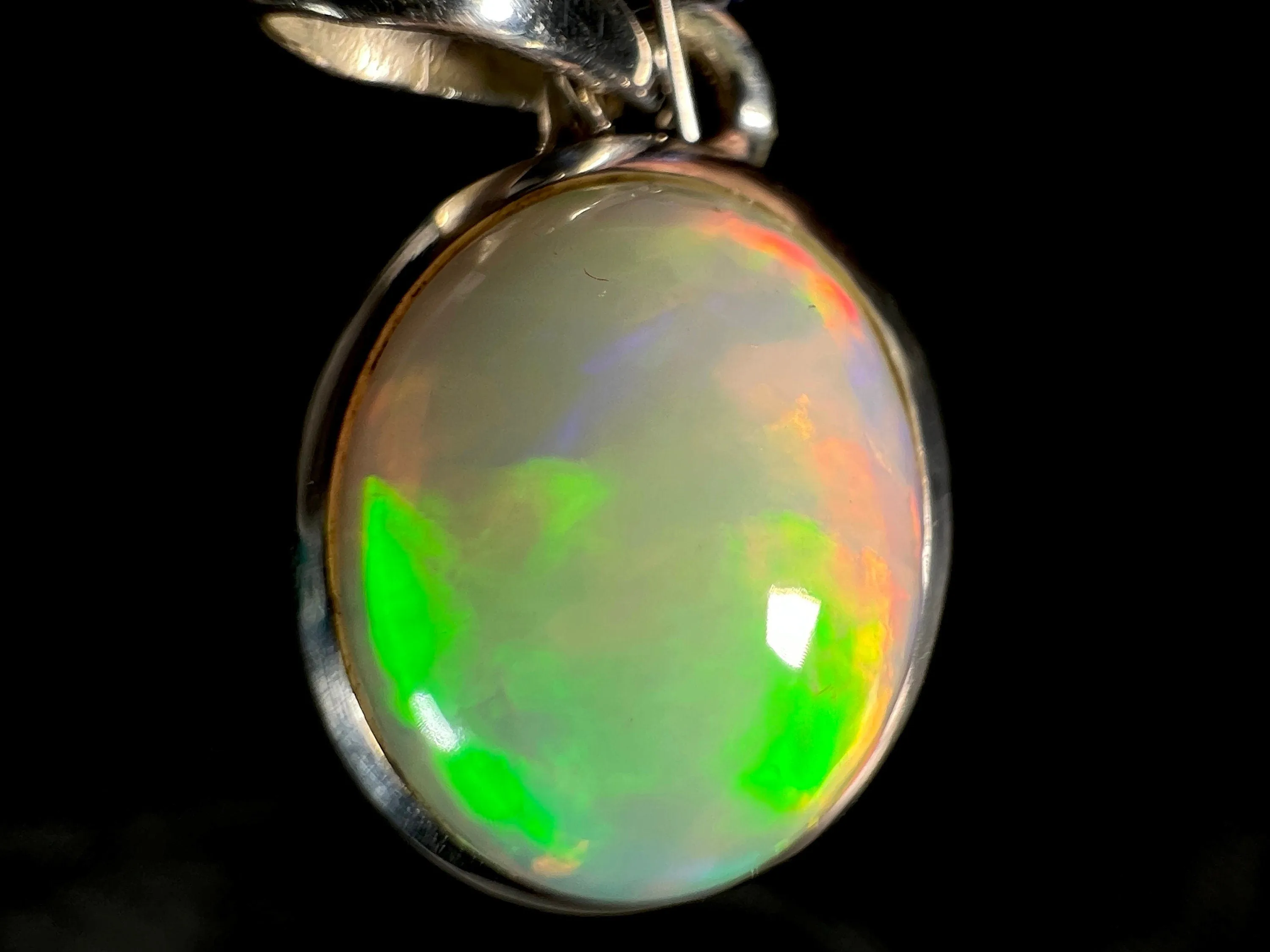 OPAL Pendant - Sterling Silver, 10x12mm Oval Cabochon - Opal Necklace, Birthstone Necklace, Opal Jewelry, Welo Opal, 50952