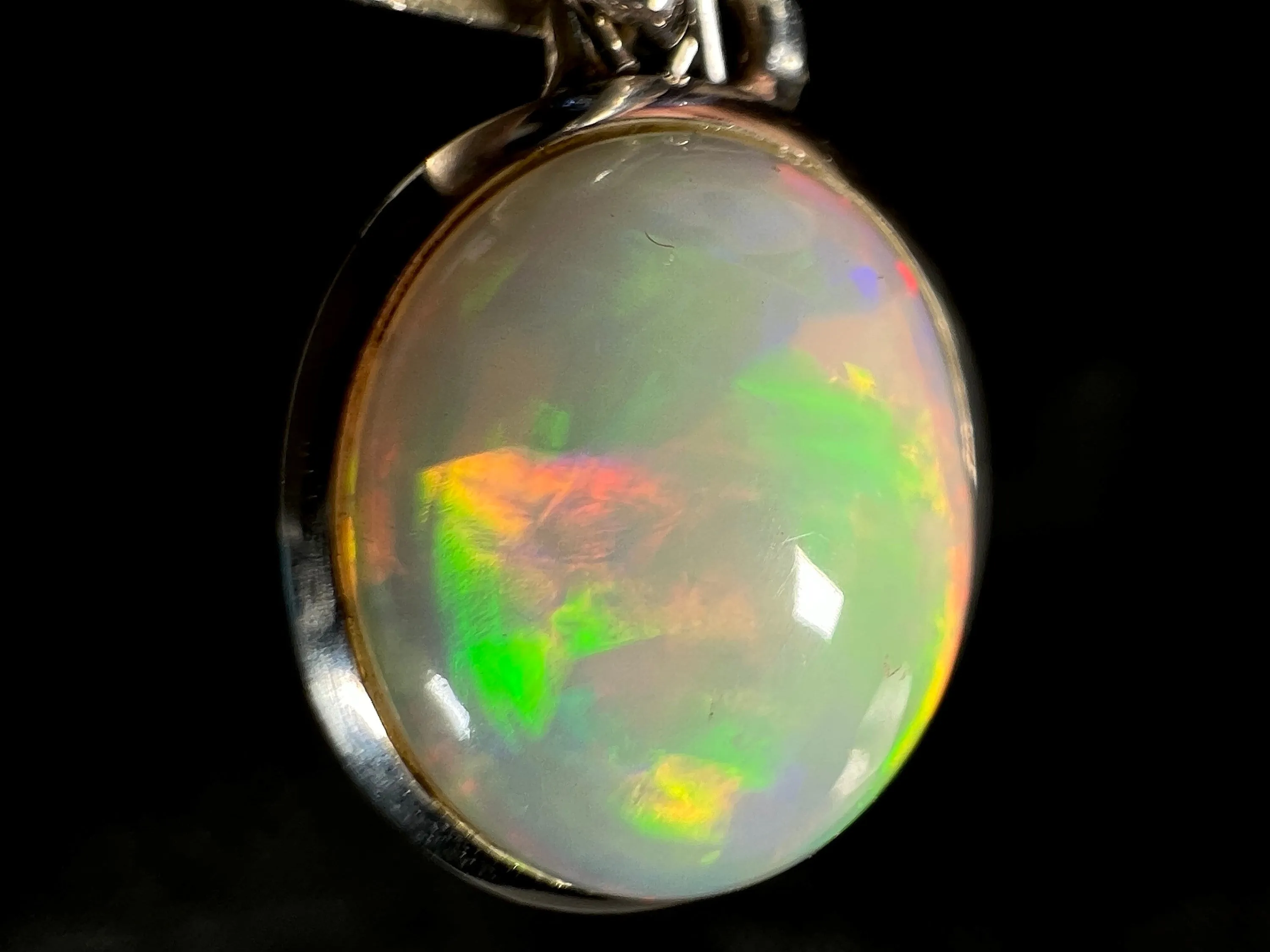 OPAL Pendant - Sterling Silver, 10x12mm Oval Cabochon - Opal Necklace, Birthstone Necklace, Opal Jewelry, Welo Opal, 50952