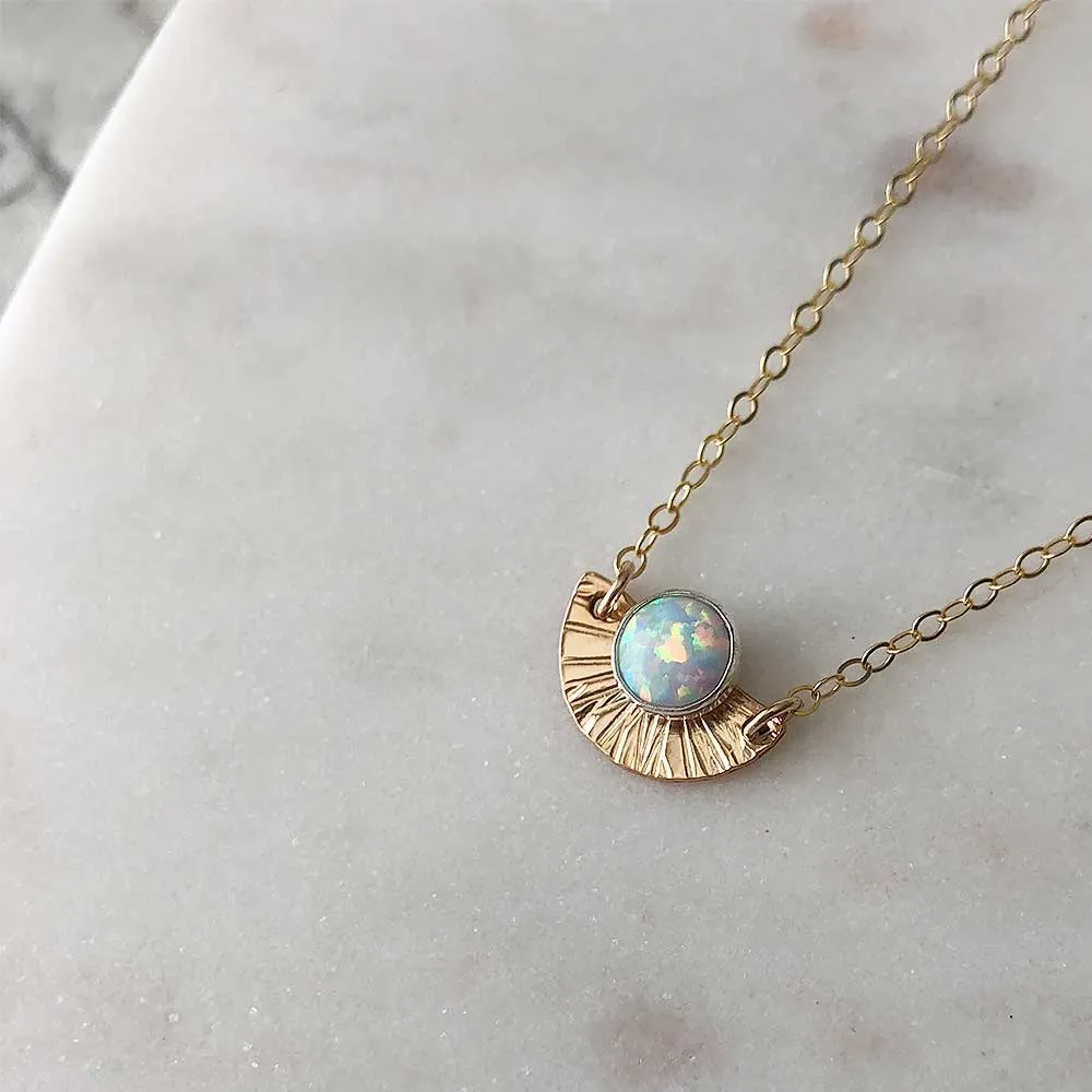 Opal Sunburst Necklace - Yellow Gold-Fill