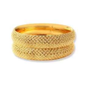 Pair of 22ct Gold Filigree Design Bangles (74.23g) B-8505