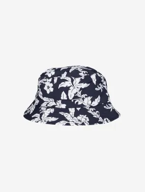 Palm Lei Print Bucket Hat Evening Blue