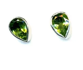 Peridot & Silver Stud Earrings (Tear Drop)