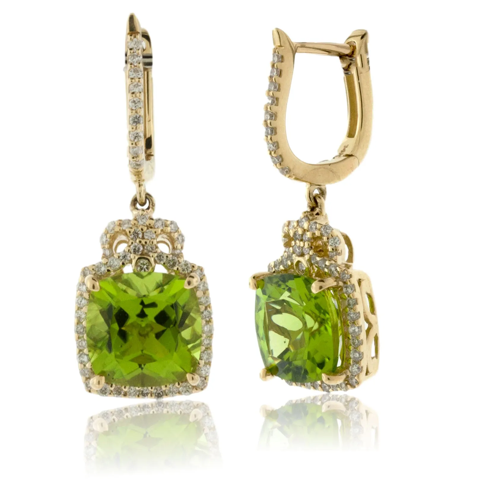 Peridot and Diamond Dangle Drop Earrings