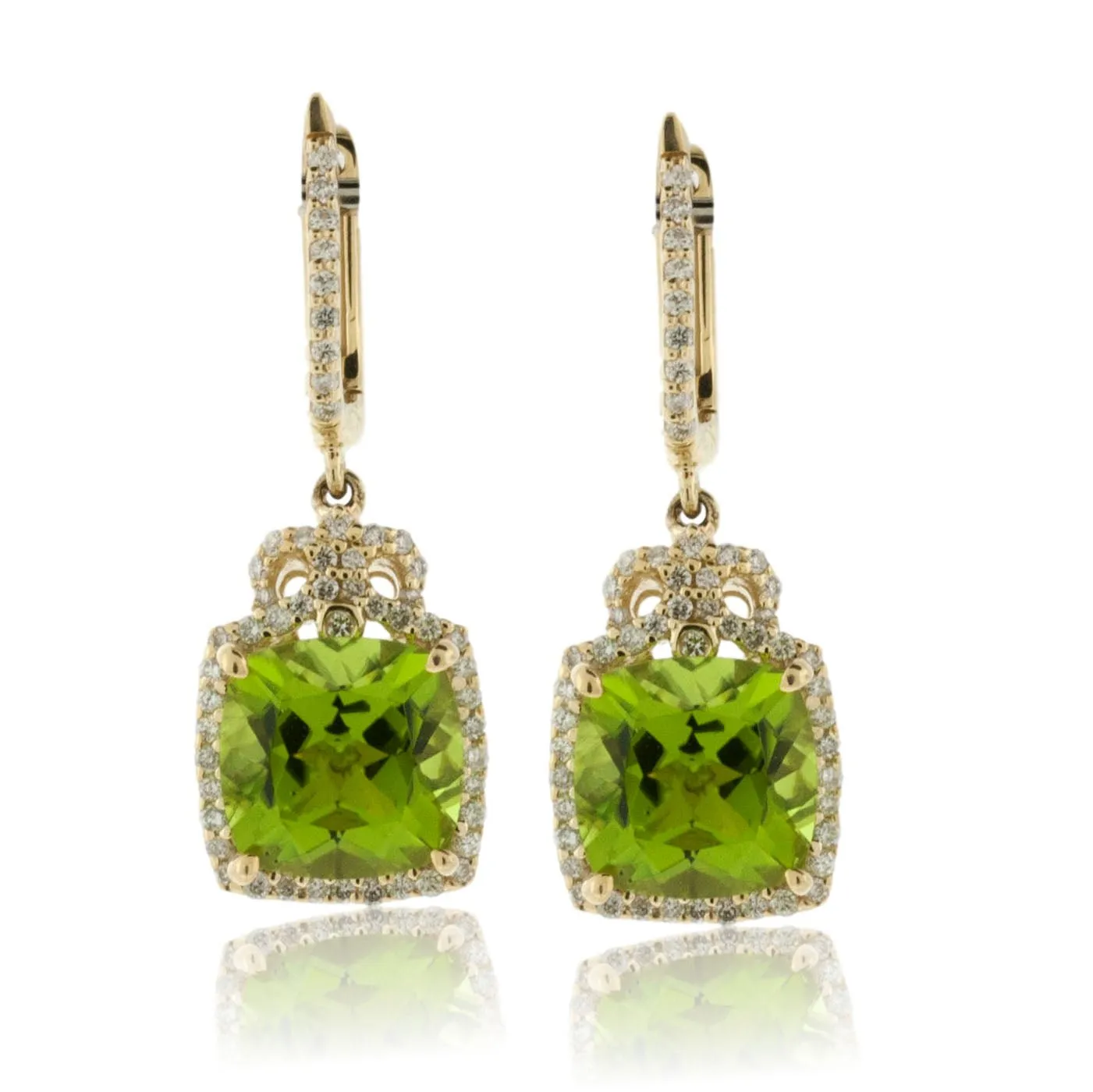 Peridot and Diamond Dangle Drop Earrings