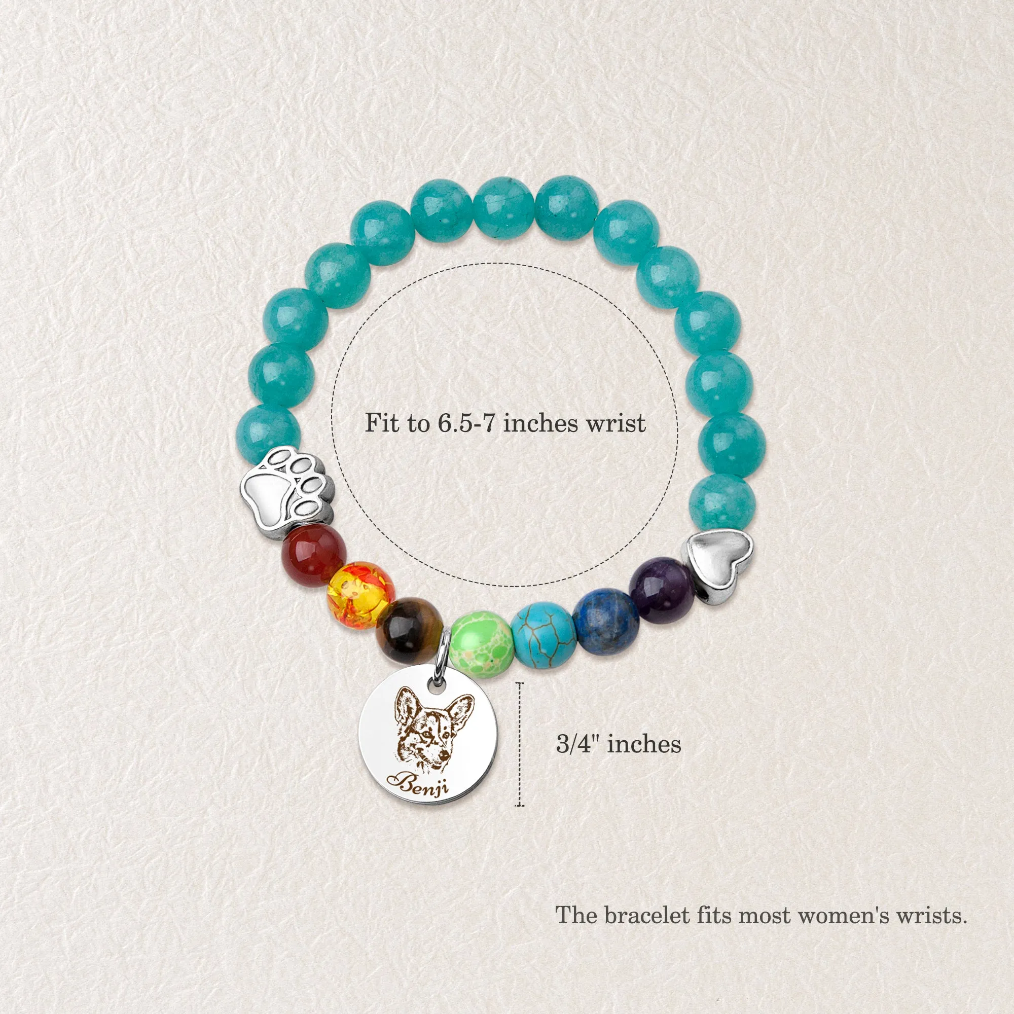 Personalized Pet Picture Charm Rainbow Bridge Pet Memorial Bracelet