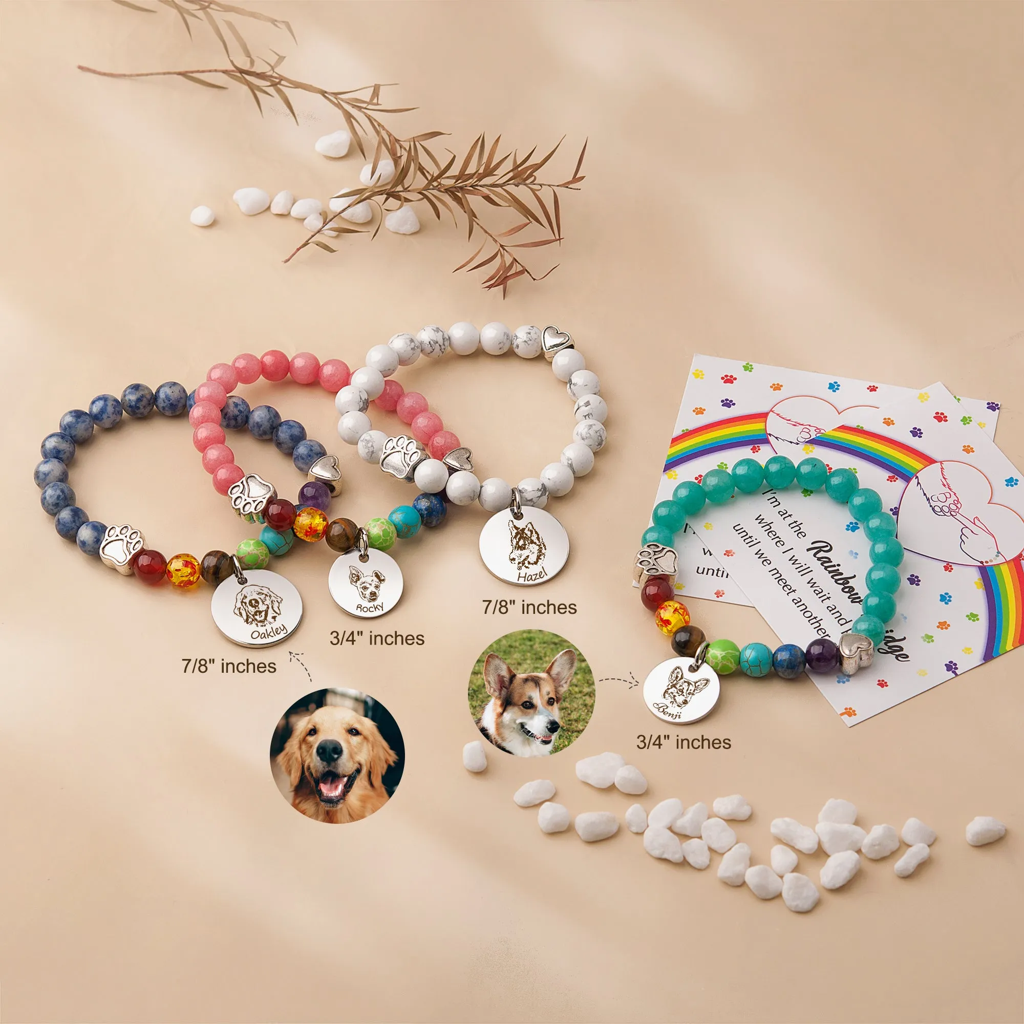 Personalized Pet Picture Charm Rainbow Bridge Pet Memorial Bracelet