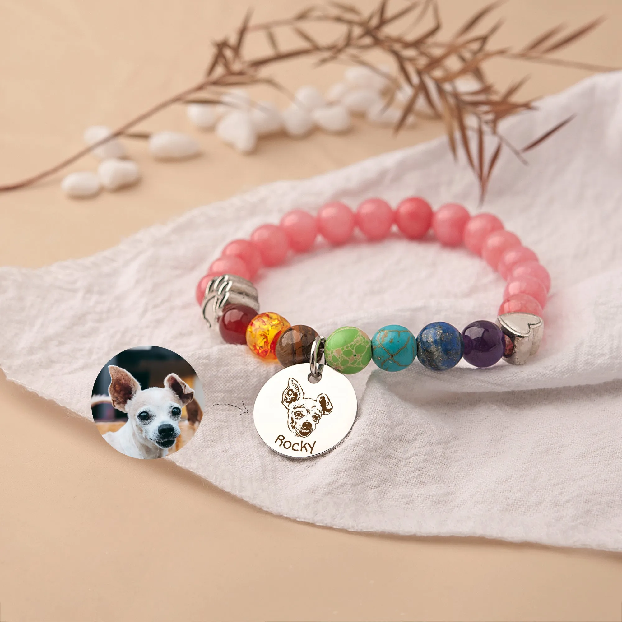 Personalized Pet Picture Charm Rainbow Bridge Pet Memorial Bracelet