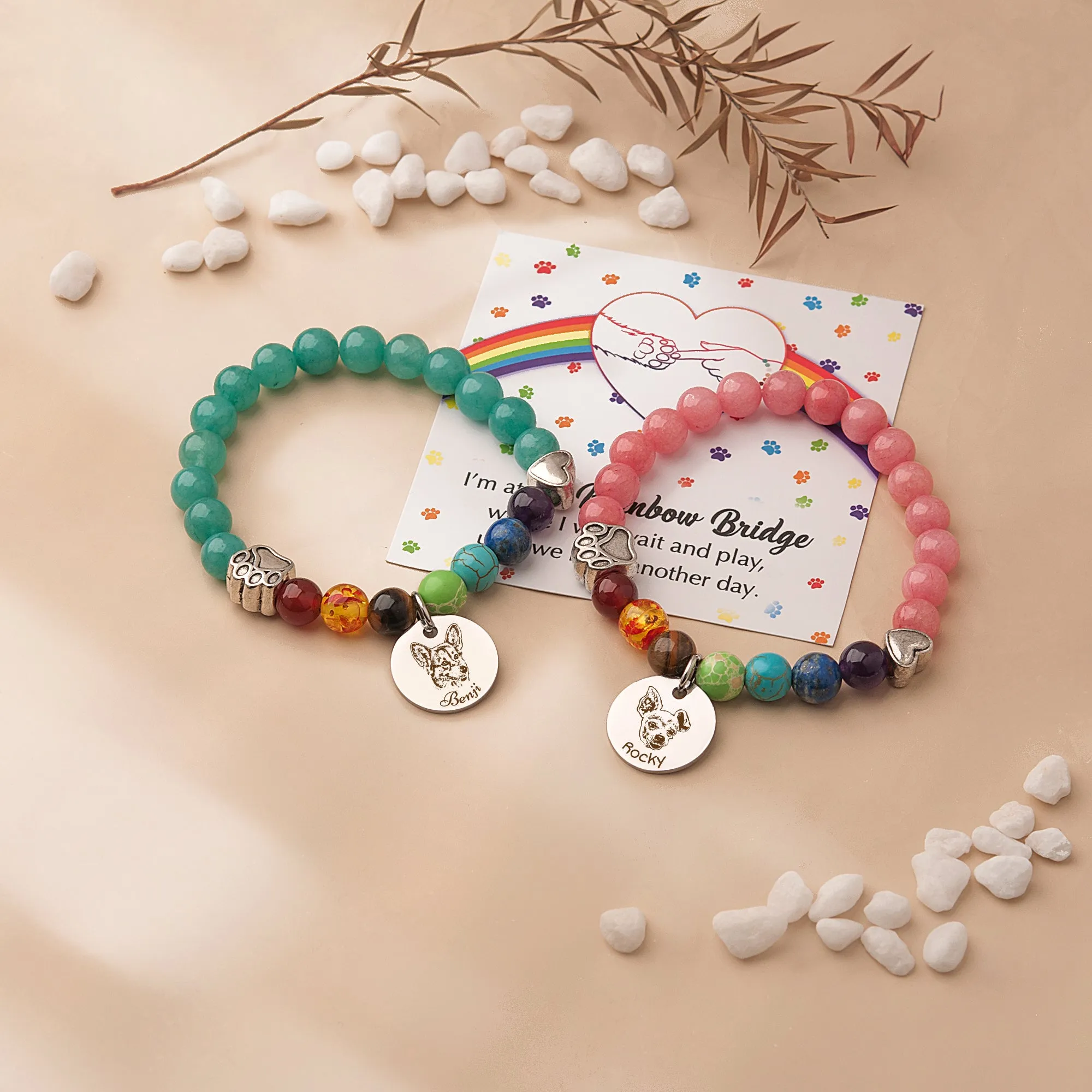 Personalized Pet Picture Charm Rainbow Bridge Pet Memorial Bracelet