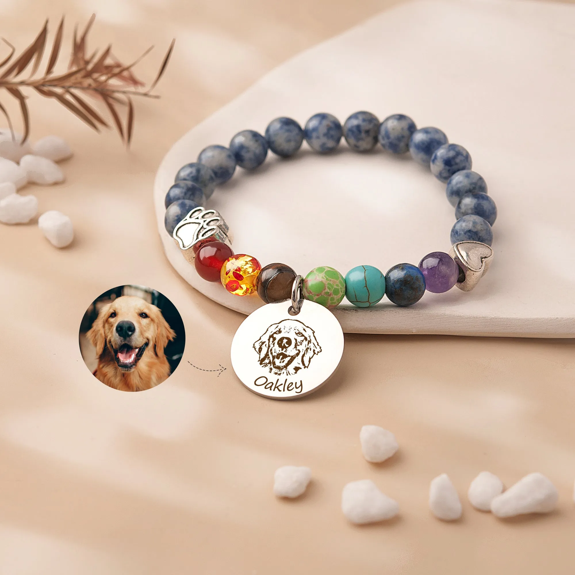 Personalized Pet Picture Charm Rainbow Bridge Pet Memorial Bracelet