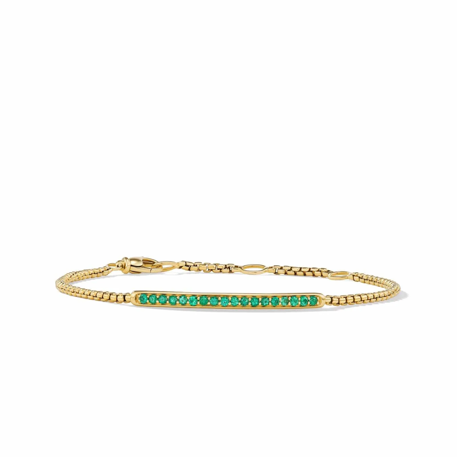 Petite Pavé Bar Bracelet in 18K Yellow Gold with Emeralds, 1.7mm