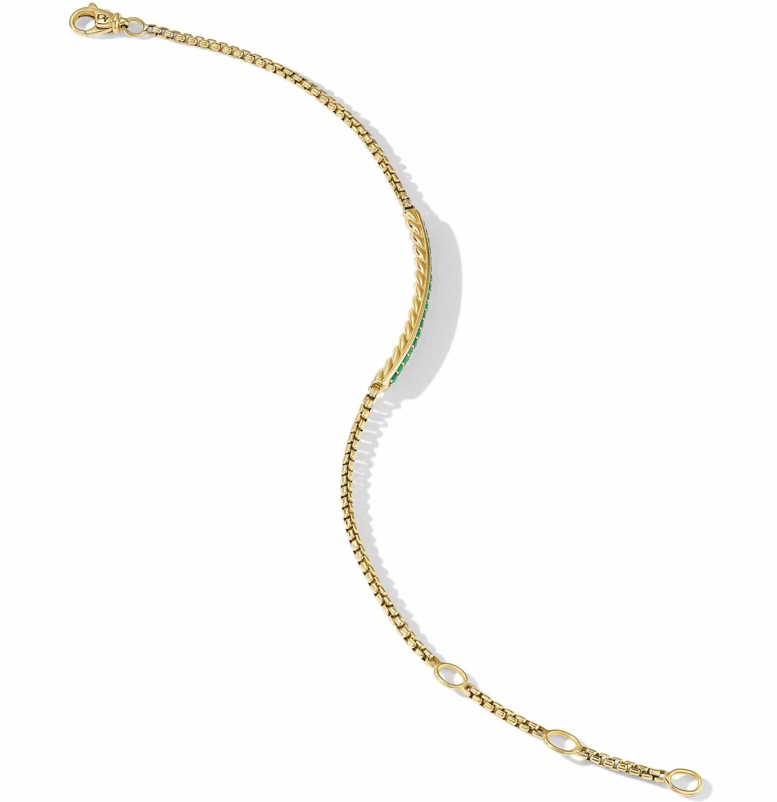 Petite Pavé Bar Bracelet in 18K Yellow Gold with Emeralds, 1.7mm