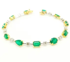 Petite Stationed Emerald And Diamond Bracelet In 14k White & Yellow Gold