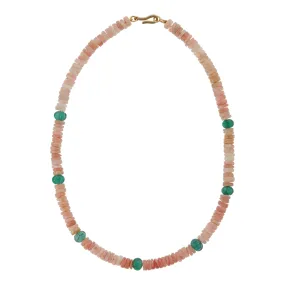 Pink Opal & Green Jade Beaded Necklace (45cm)