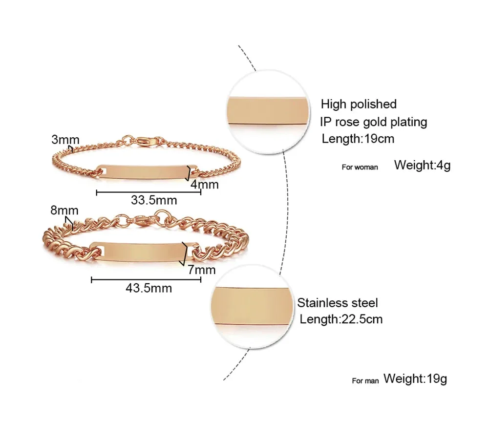 Plate Id Tag Bar Bracelet Cuban Link Chain Brazalets Engravable Name Stainless Steel Bracelet for Men Women Couple Bangle Jewels