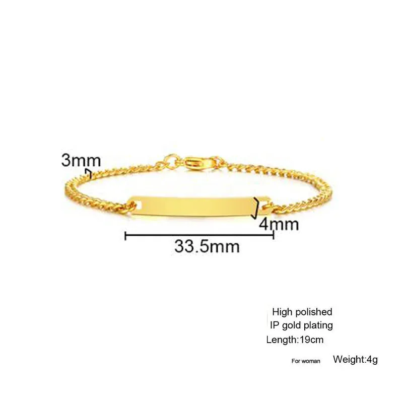 Plate Id Tag Bar Bracelet Cuban Link Chain Brazalets Engravable Name Stainless Steel Bracelet for Men Women Couple Bangle Jewels