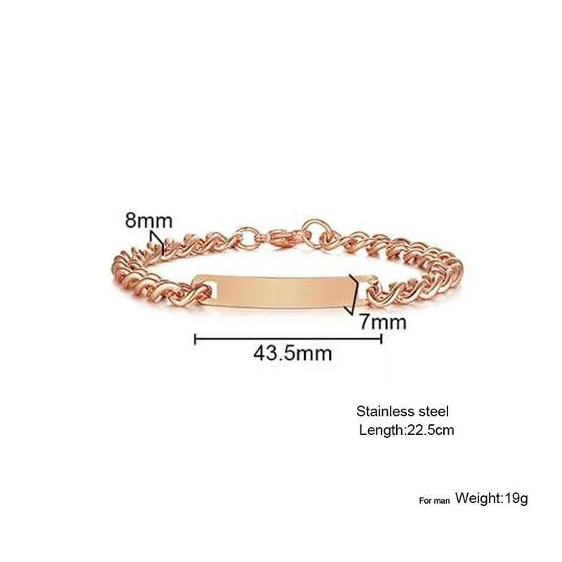 Plate Id Tag Bar Bracelet Cuban Link Chain Brazalets Engravable Name Stainless Steel Bracelet for Men Women Couple Bangle Jewels