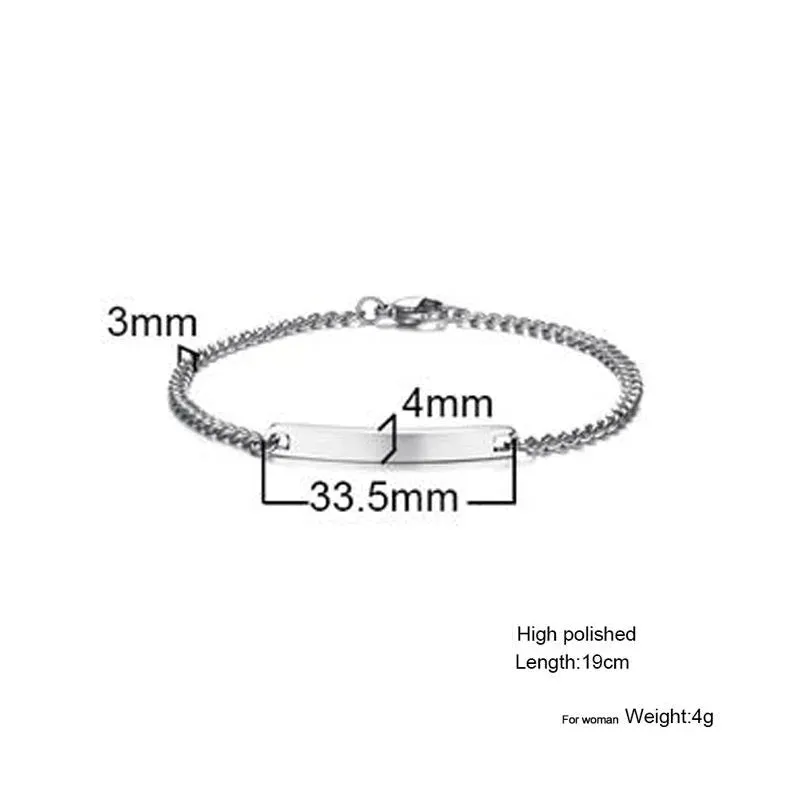 Plate Id Tag Bar Bracelet Cuban Link Chain Brazalets Engravable Name Stainless Steel Bracelet for Men Women Couple Bangle Jewels