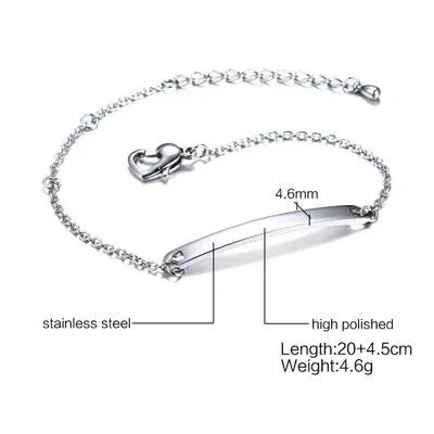 Plate Id Tag Bar Bracelet Cuban Link Chain Brazalets Engravable Name Stainless Steel Bracelet for Men Women Couple Bangle Jewels