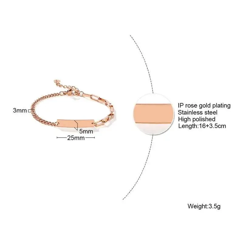 Plate Id Tag Bar Bracelet Cuban Link Chain Brazalets Engravable Name Stainless Steel Bracelet for Men Women Couple Bangle Jewels