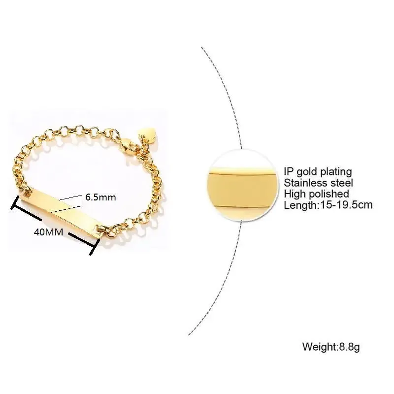 Plate Id Tag Bar Bracelet Cuban Link Chain Brazalets Engravable Name Stainless Steel Bracelet for Men Women Couple Bangle Jewels