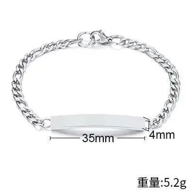 Plate Id Tag Bar Bracelet Cuban Link Chain Brazalets Engravable Name Stainless Steel Bracelet for Men Women Couple Bangle Jewels