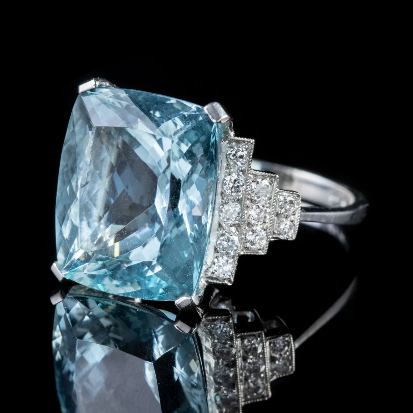 Platinum 16Ct Large Aquamarine Diamond Ring