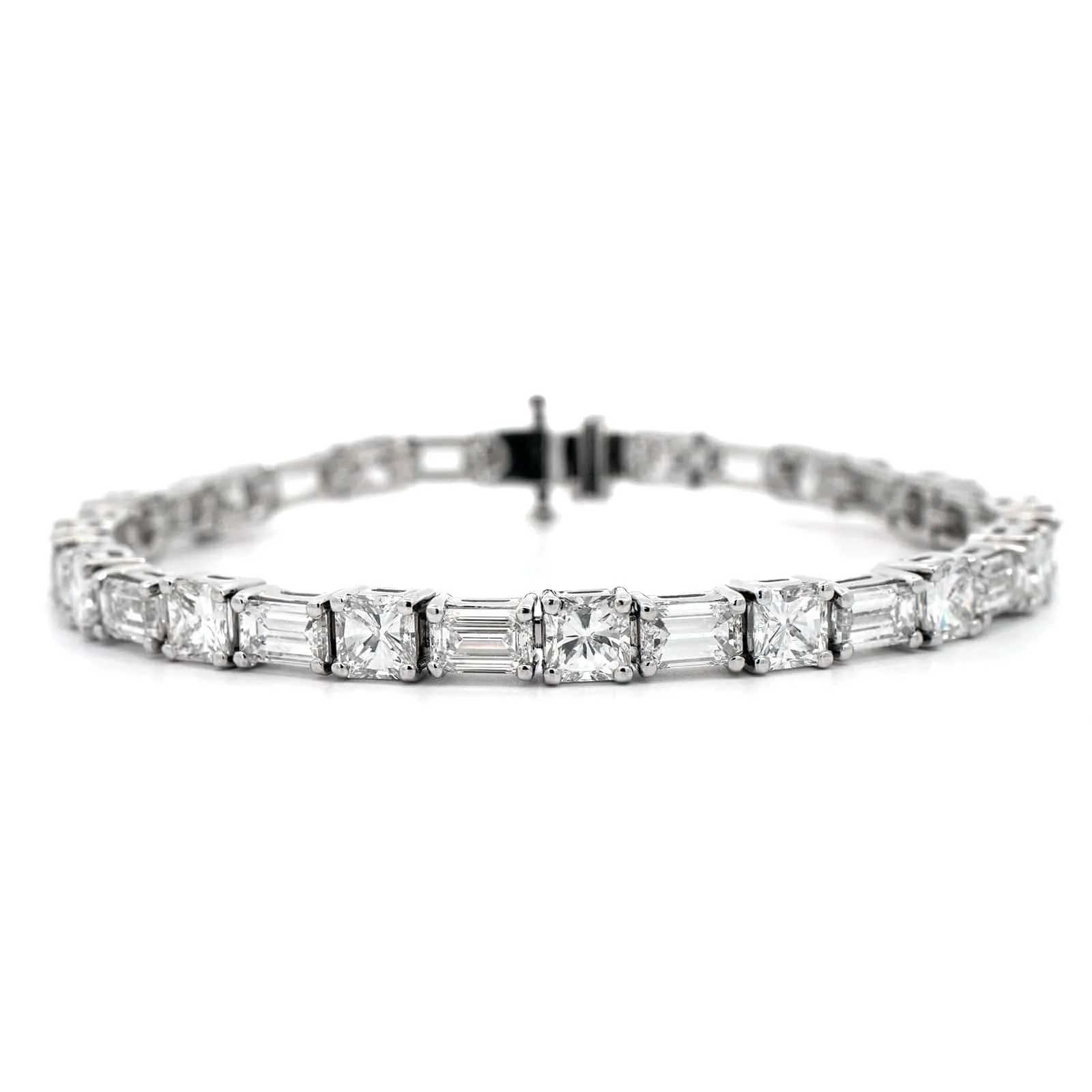 Platinum Emerald and Radiant Cut Diamond Tennis Bracelet