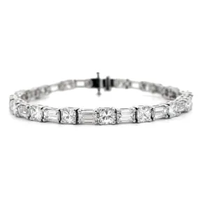 Platinum Emerald and Radiant Cut Diamond Tennis Bracelet