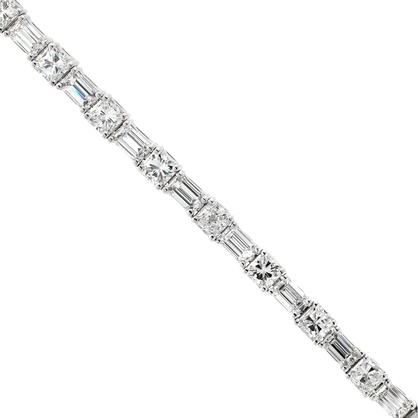 Platinum Emerald and Radiant Cut Diamond Tennis Bracelet