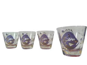 Psyche Signed Mid-Century Purple Under The Sea Old Fashion Glasses (Set of 4)