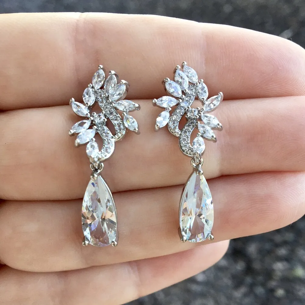 "Azalea" - Silver Cubic Zirconia Bridal Earrings