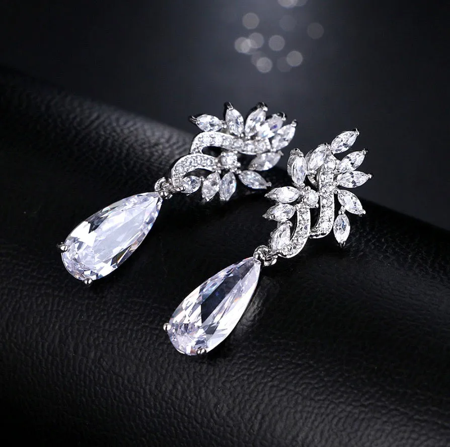 "Azalea" - Silver Cubic Zirconia Bridal Earrings