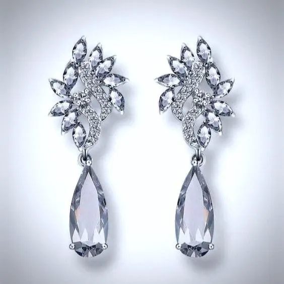 "Azalea" - Silver Cubic Zirconia Bridal Earrings