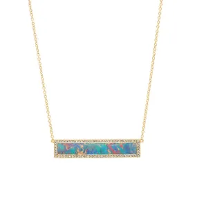 Red Boulder Opal Inlay Bar Necklace with Diamonds