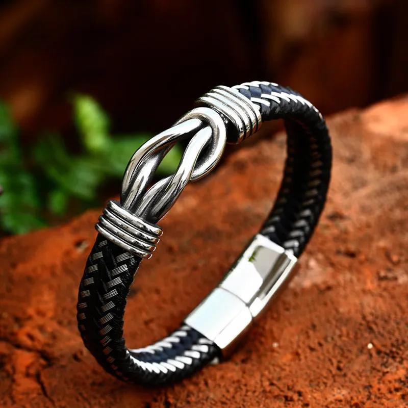 Retro Titanium Steel and Leather Men's Bracelet - Trendy Personalized Weaving Fashion Accessory