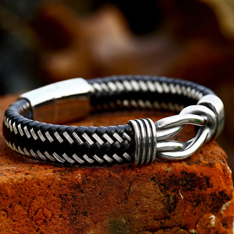 Retro Titanium Steel and Leather Men's Bracelet - Trendy Personalized Weaving Fashion Accessory