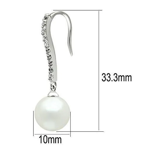 Rhodium Brass Earrings with Synthetic Pearl in White for Women White Stone Color Style 3W086