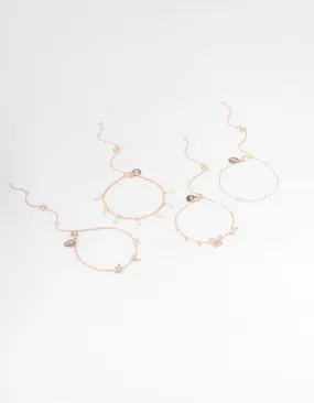 Rose Gold Butterfly Jingle Bracelet & Anklet 4-Pack Set