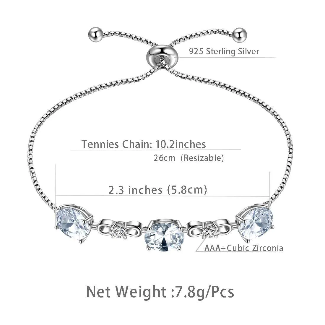 Round Birthstone April Diamond Bracelet Women Girls Jewelry Birthday Gift Sterling Silver