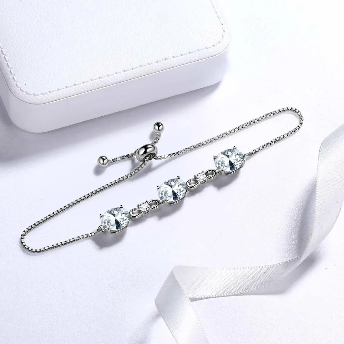 Round Birthstone April Diamond Bracelet Women Girls Jewelry Birthday Gift Sterling Silver