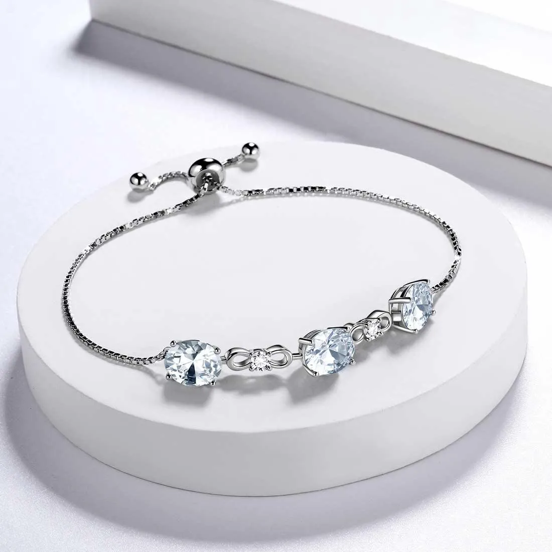 Round Birthstone April Diamond Bracelet Women Girls Jewelry Birthday Gift Sterling Silver