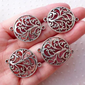 Round Filigree Links / Silver Lace Connector Charm (4pcs / 24mm x 31mm / Tibetan Silver) Bracelet Necklace Earrings Jewellery Making CHM2162